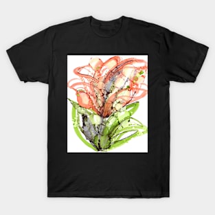 Orange Lilly, Abstract Art, Floral Painting, Orange and Green T-Shirt